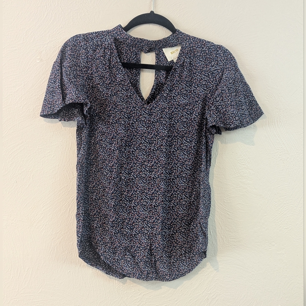 Maeve Navy Floral V-Neck Blouse